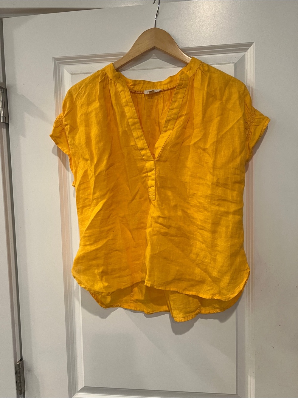 Pilcro Bright Yellow Short Sleeve V-Neck Blouse